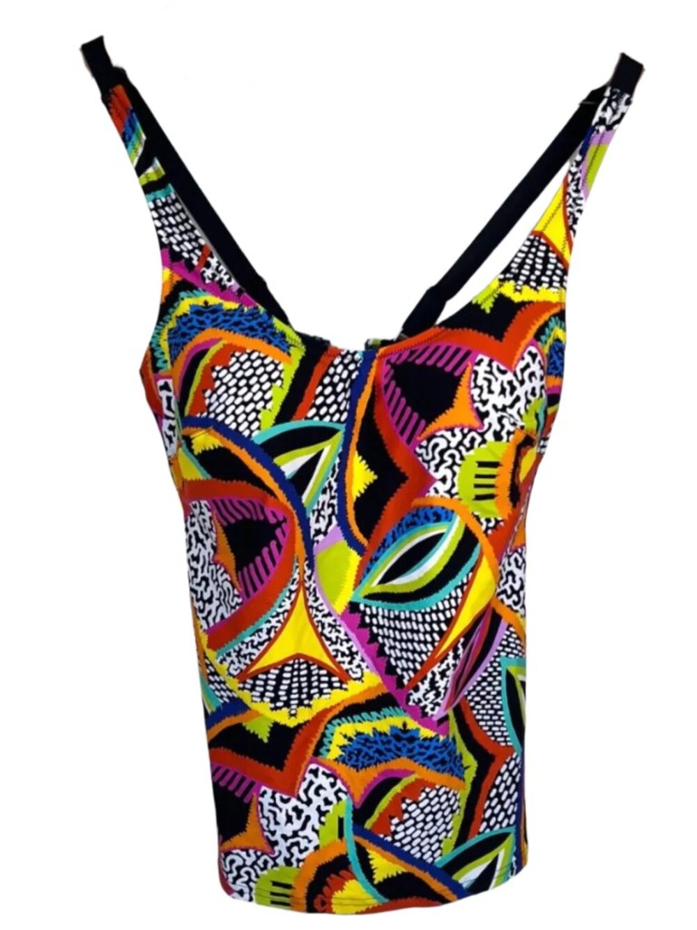 Vibrant Abstract Print Tankini Swim Top Multicolor Size M